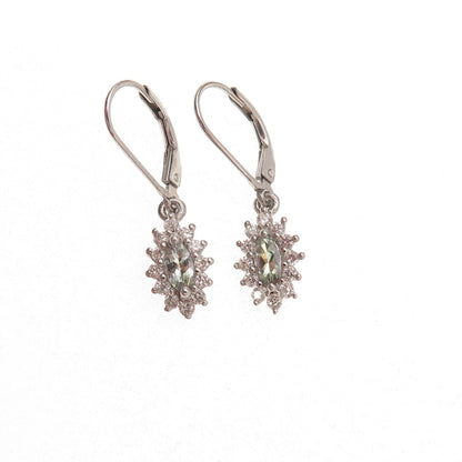 925 Sterling Silver Real Green Amethyst & White Topaz Dangle Earrings