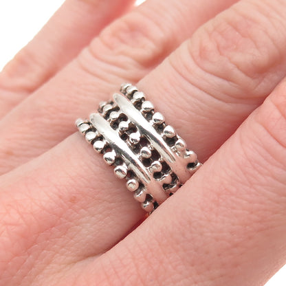 925 Sterling Silver Vintage Beaded Oxidized Band Ring Size 7
