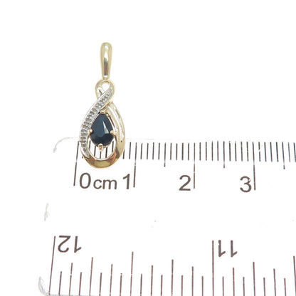 925 Sterling Silver Gold Plated Real Diamond & Sapphire Minimalist Charm Pendant