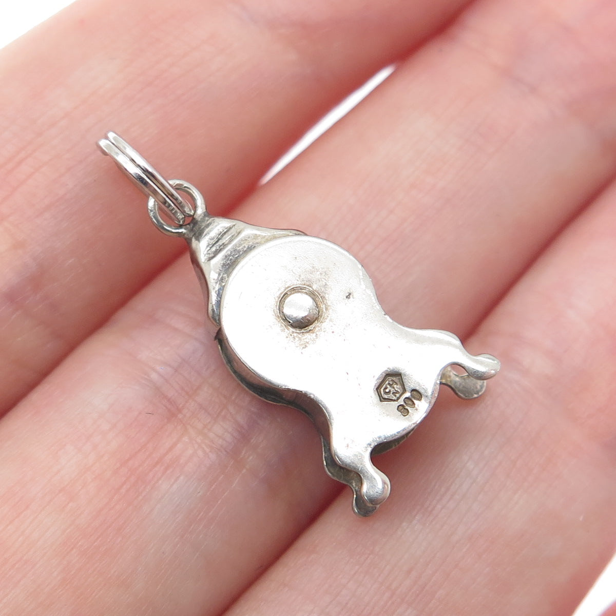 800 Silver Antique Retro Mantle Clock Oxidized Minimalist 3D Charm Pendant
