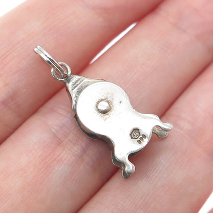 800 Silver Antique Retro Mantle Clock Oxidized Minimalist 3D Charm Pendant