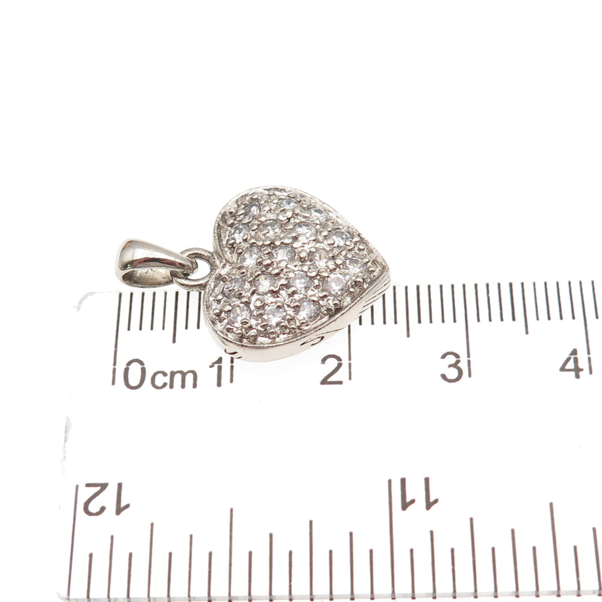 925 Sterling Silver Round-Cut C Z Sparkle Heart Charm Pendant