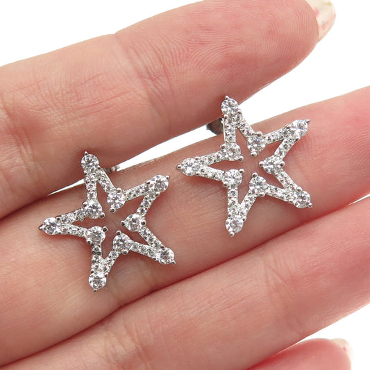 925 Sterling Silver Round-Cut C Z Star Stud Earrings