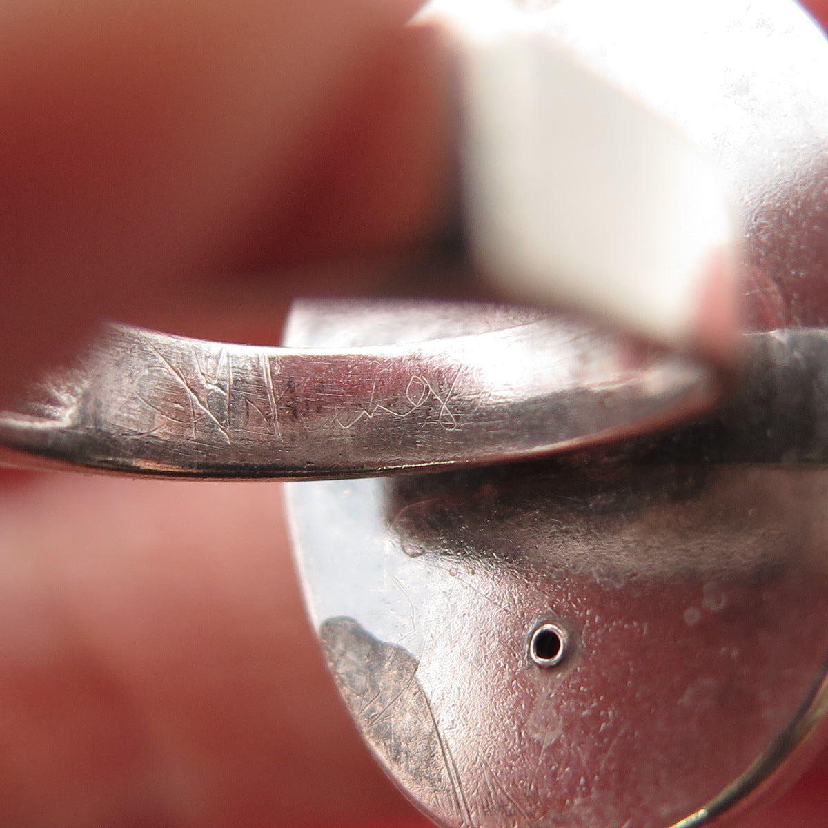 Calvert 925 Sterling Silver Vintage Real Agate Modernist Oxidized Ring Size 4.75