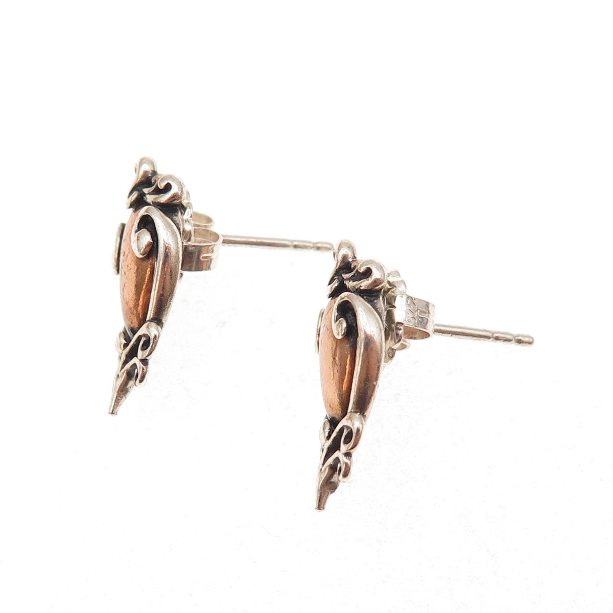 Carolyn Pollack 925 Sterling Silver 2-Tone Vintage Floral Oxidized Earrings