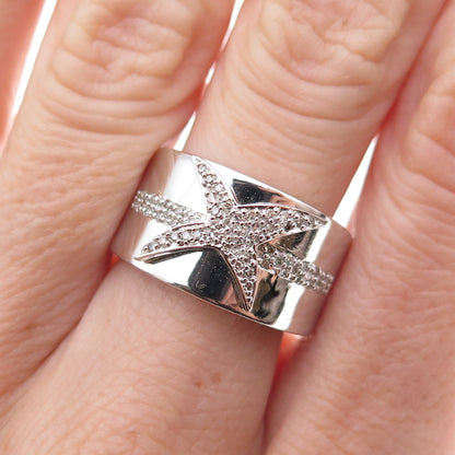 925 Sterling Silver Mexico Real Round-Cut Diamond Starburst Ring Size 7.25