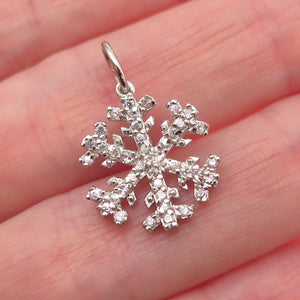 925 Sterling Silver Round-Cut C Z Snowflake Mini Charm Pendant