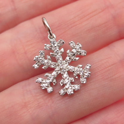 925 Sterling Silver Round-Cut C Z Snowflake Mini Charm Pendant
