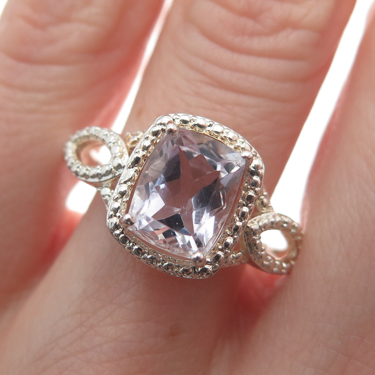 CHUCK CLEMENCY 925 Sterling Silver Real Cushion-Cut Kunzite Ring Size 10.25