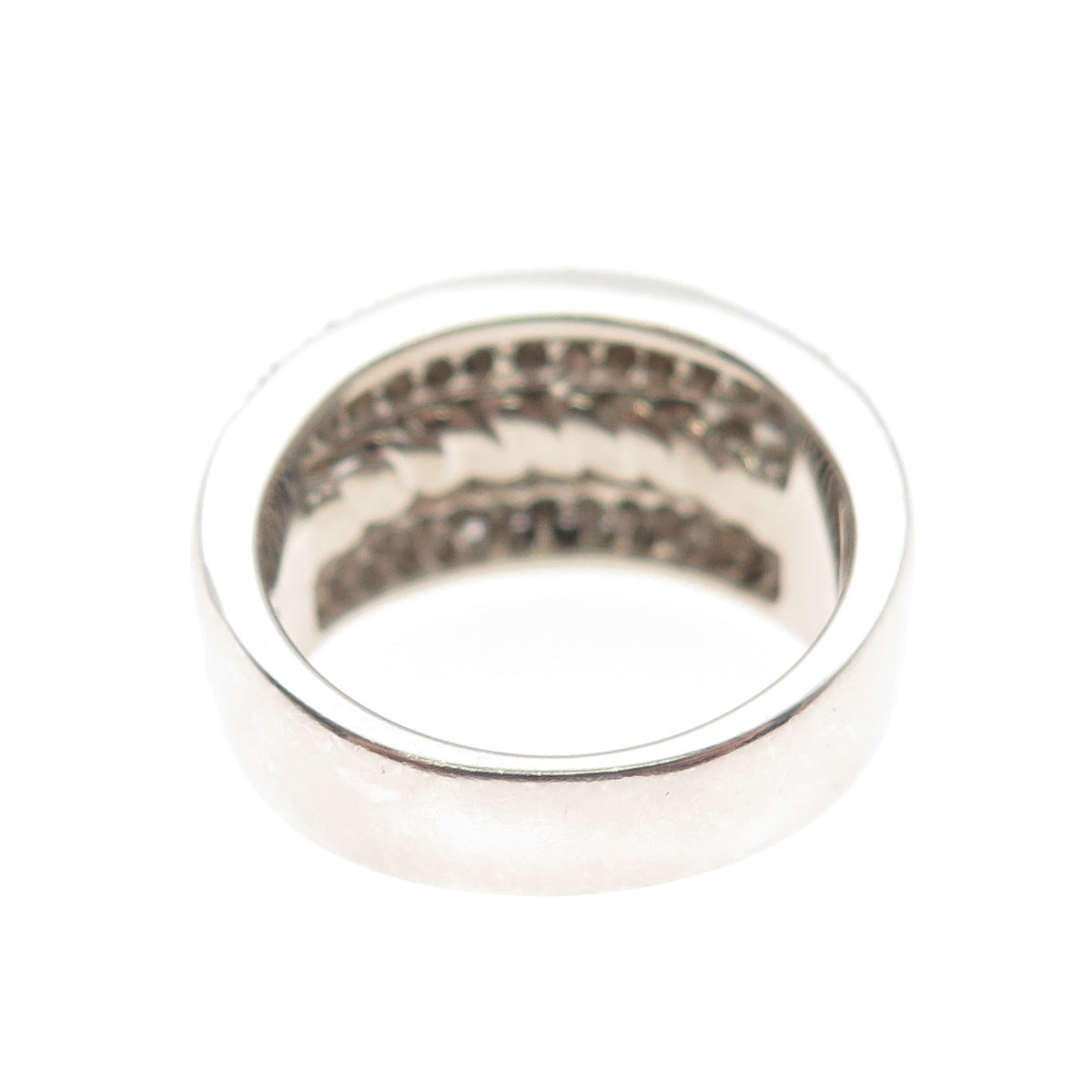 925 Sterling Silver Real Round-Cut Diamond Twisted 3-Row Ring Size 7.25