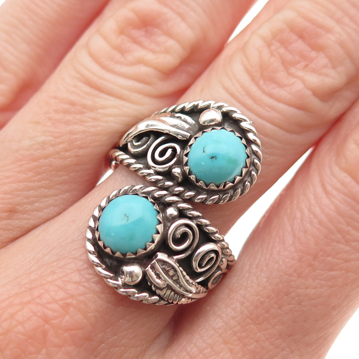 Sarah Curley Navajo Old Pawn Sterling Vintage Turquoise Adjustable Ring Size 8.5
