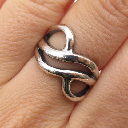 925 Sterling Silver Vintage Modernist Wavy Oxidized Ring Size 6.75
