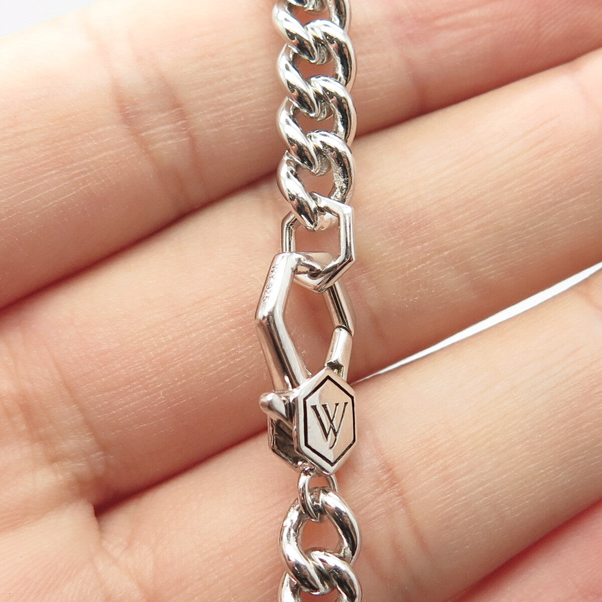 925 Sterling Silver With You Lockets Curb Link Bracelet 8"
