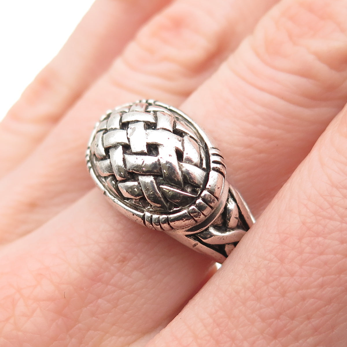 Sidney Evan 925 Sterling Silver Vintage Modernist Woven Oxidized Ring Size 7.5