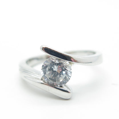 925 Sterling Silver Round-Cut Shaped C Z Bypass Engagement Ring Size 6