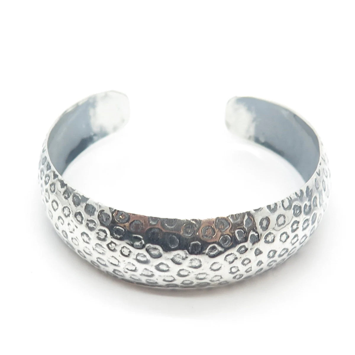925 Sterling Silver Vintage Mexico Hammered Finish Adjustable Cuff Bracelet 6.5"