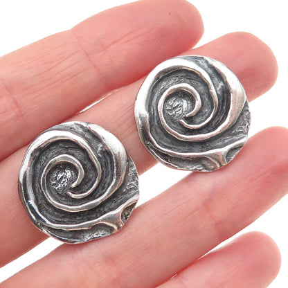 925 Sterling Silver Vintage Modernist Spiral Oxidized Clip On Earrings