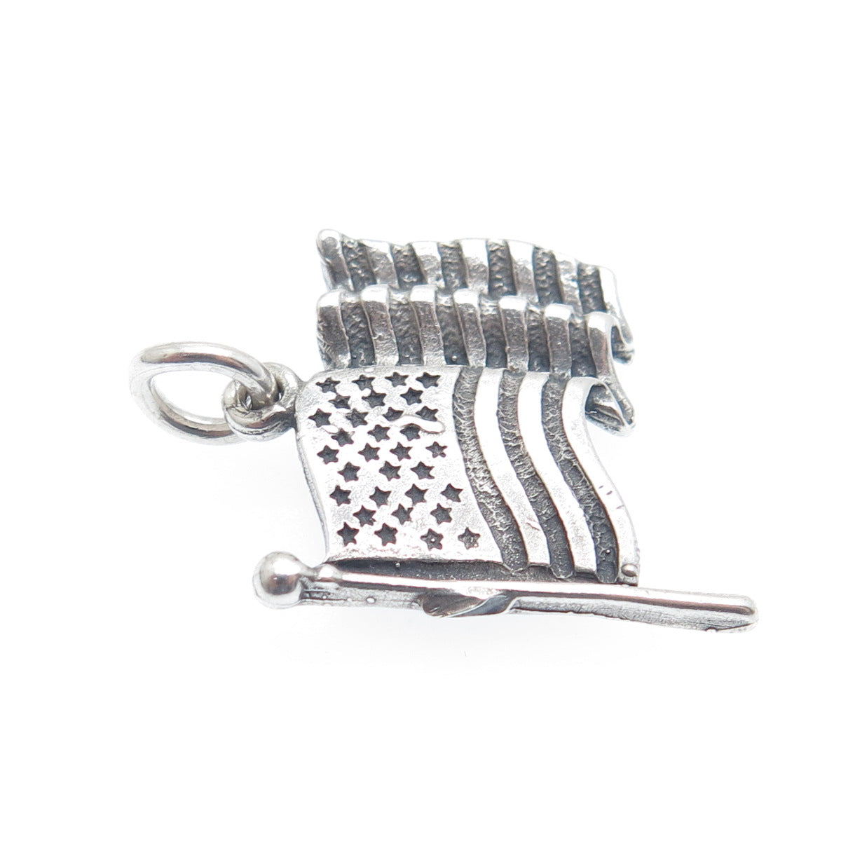 SUNWEST 925 Sterling Silver Vintage US Flag Oxidized Minimalist Charm Pendant