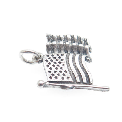 SUNWEST 925 Sterling Silver Vintage US Flag Oxidized Minimalist Charm Pendant