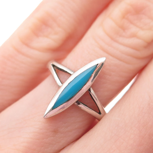 Old Pawn 925 Sterling Silver Vintage Southwestern Bisbee Turquoise Ring Size 6