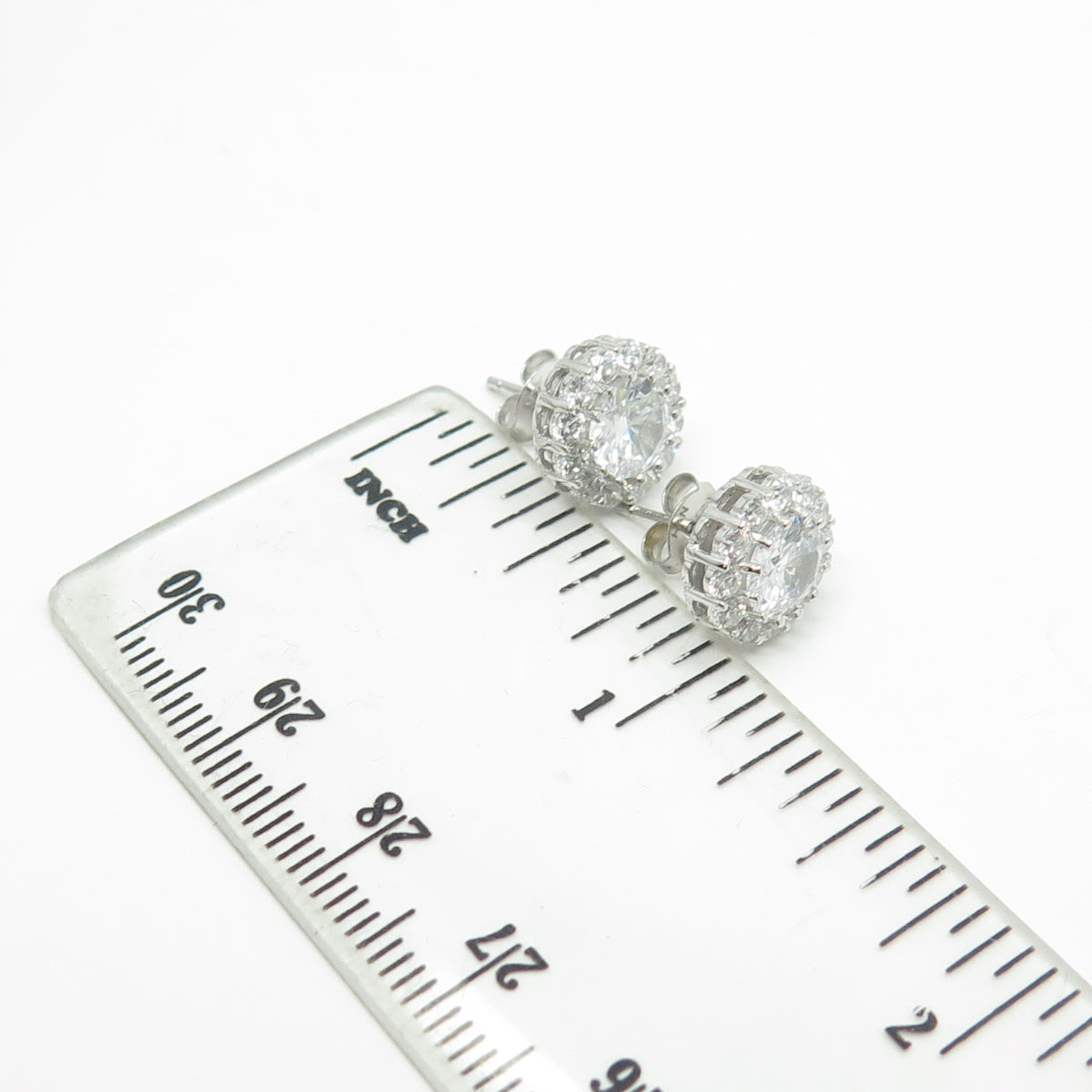 HAN 925 Sterling Silver Round-Cut White C Z Stud Earrings