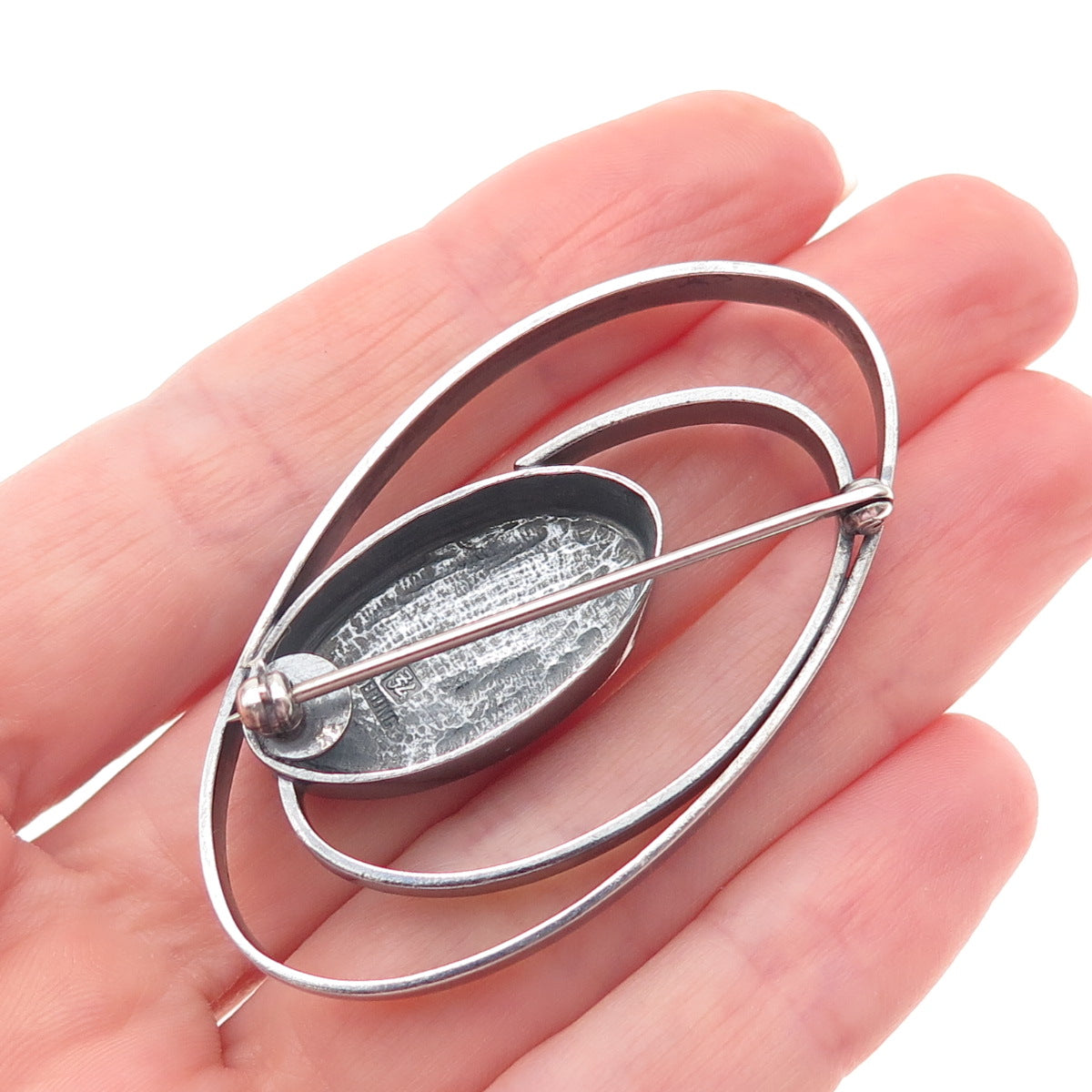 925 Sterling Silver Vintage Artisan Modernist Multi-Circle Oxidized Pin Brooch