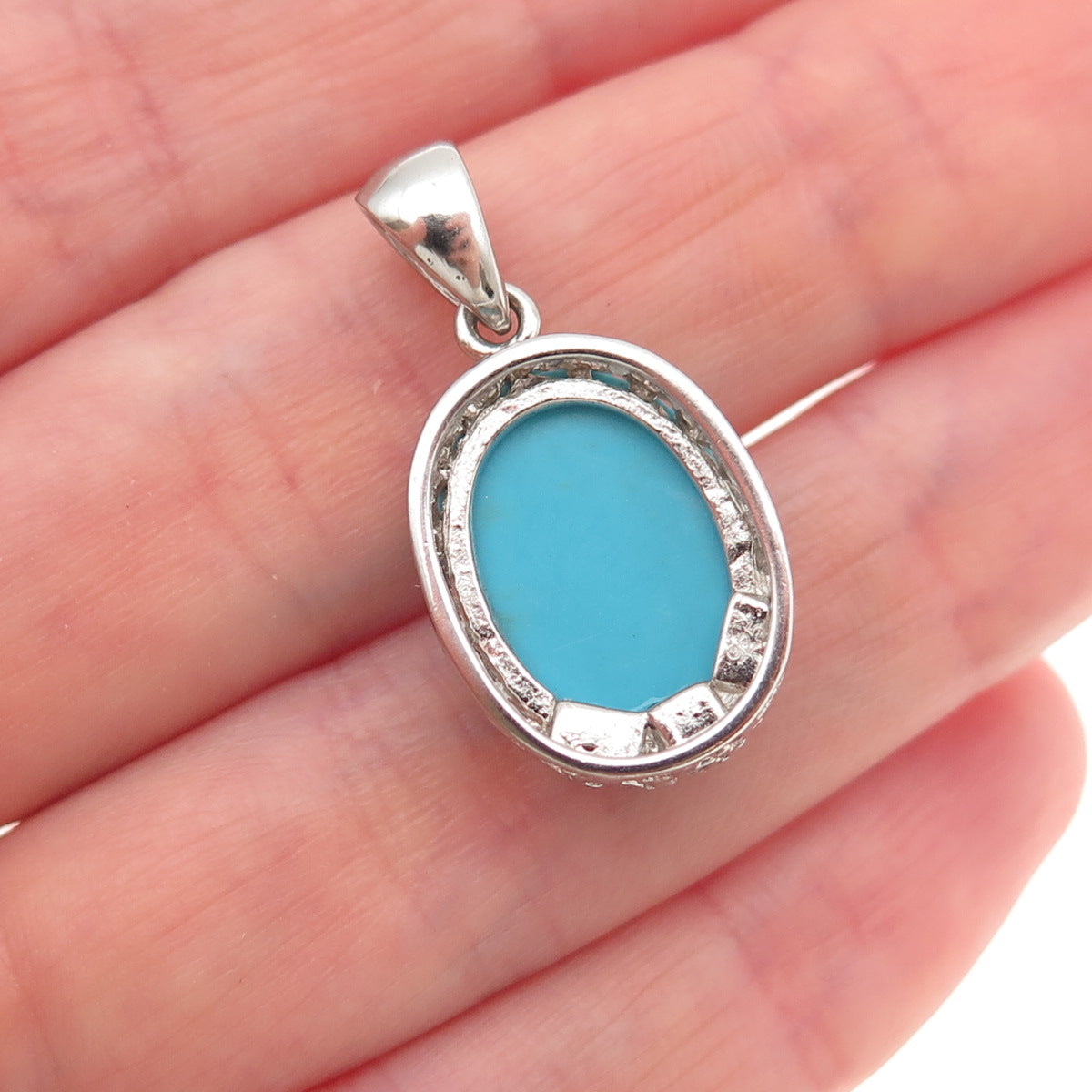 925 Sterling Silver Real Cabochon Turquoise Charm Pendant