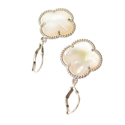 925 Sterling Silver Vintage Real MOP Floral Dangle Earrings