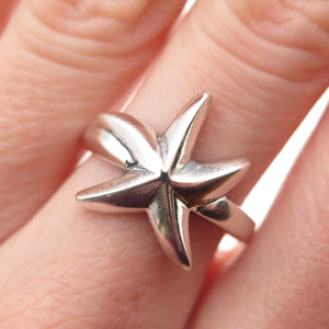 925 Sterling Silver Vintage Modernist Starfish Oxidized Ring Size 6.75