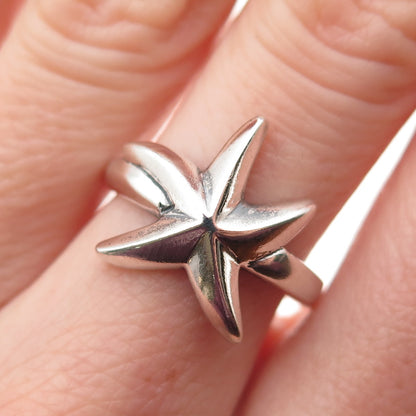 925 Sterling Silver Vintage Modernist Starfish Oxidized Ring Size 6.75