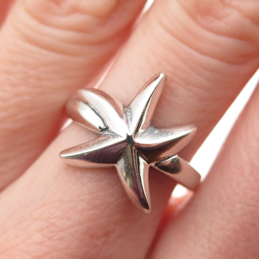 925 Sterling Silver Vintage Modernist Starfish Oxidized Ring Size 6.75