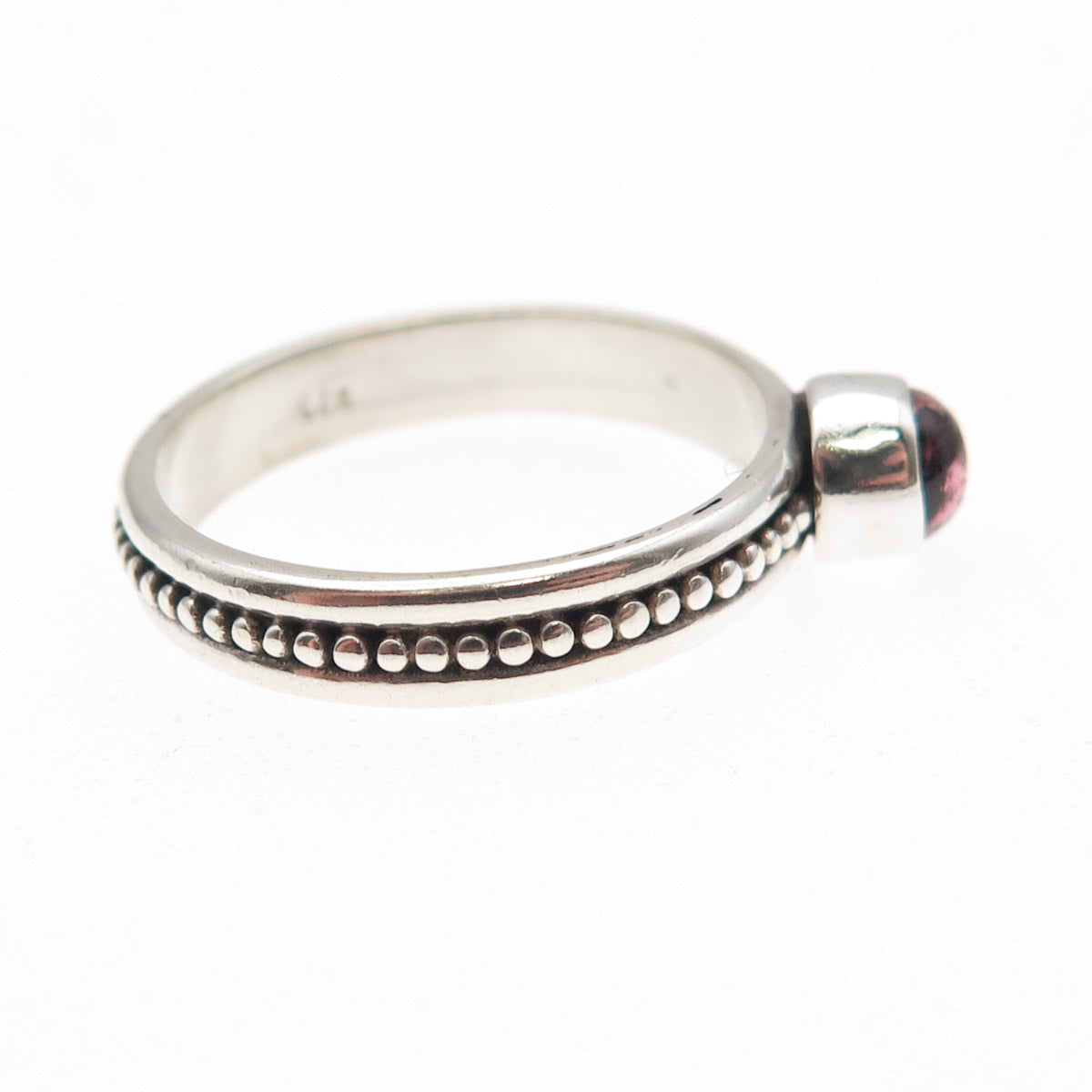925 Sterling Silver Vintage Real Rhodolite Dotted Oxidized Ring Size 8.5