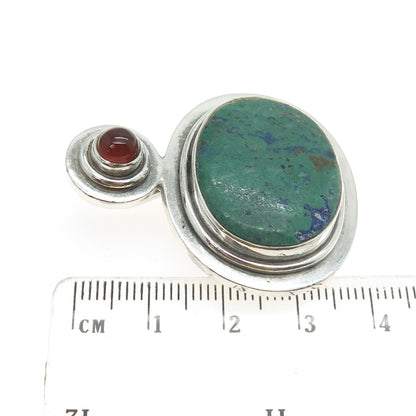 925 Sterling Silver Vintage Real Azurite & Carnelian Modernist Pendant