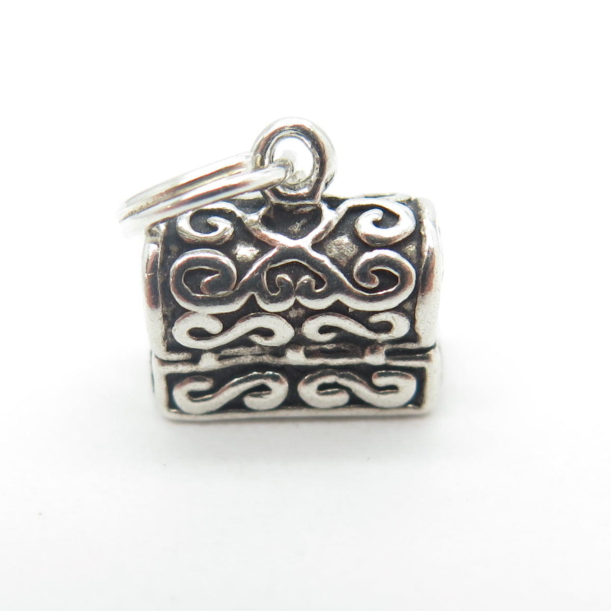 SUNWEST 925 Sterling Silver Vintage Treasure Chest Minimalist Charm Pendant