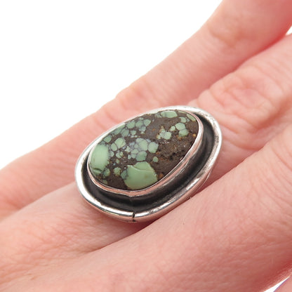 Old Pawn Sterling Silver Vintage Southwestern Peacock Turquoise Ring Size 4.5