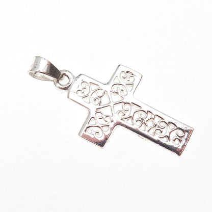 925 Sterling Silver Vintage Heart Ornate Cross Charm Pendant