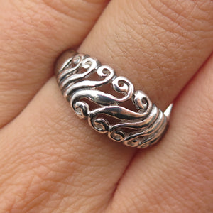 925 Sterling Silver Vintage Modernist Swirl Oxidized Ring Size 7.5