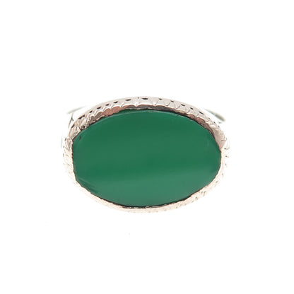 925 Sterling Silver Antique Art Deco Real Oval-Cut Green Onyx Ring Size 9