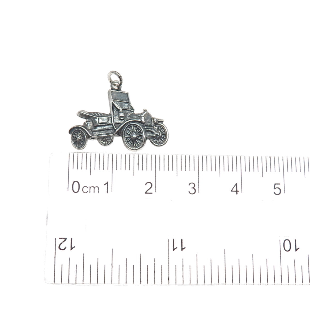925 Sterling Silver Vintage Retro Car Oxidized Minimalist Charm Pendant