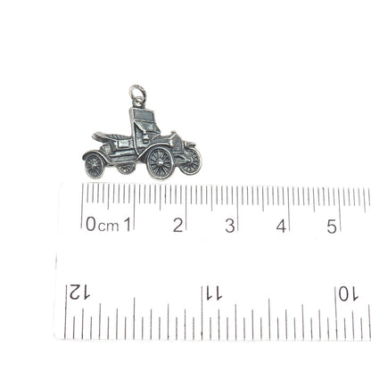 925 Sterling Silver Vintage Retro Car Oxidized Minimalist Charm Pendant