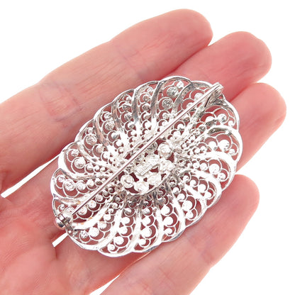 925 Sterling Silver Vintage Germany Filigree Floral Pin Brooch