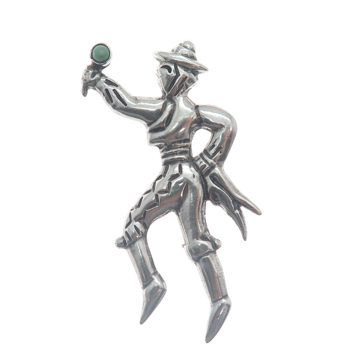Sterling Silver Vintage Mexico Real Turquoise Flamenco Dancer Oxidized Brooch