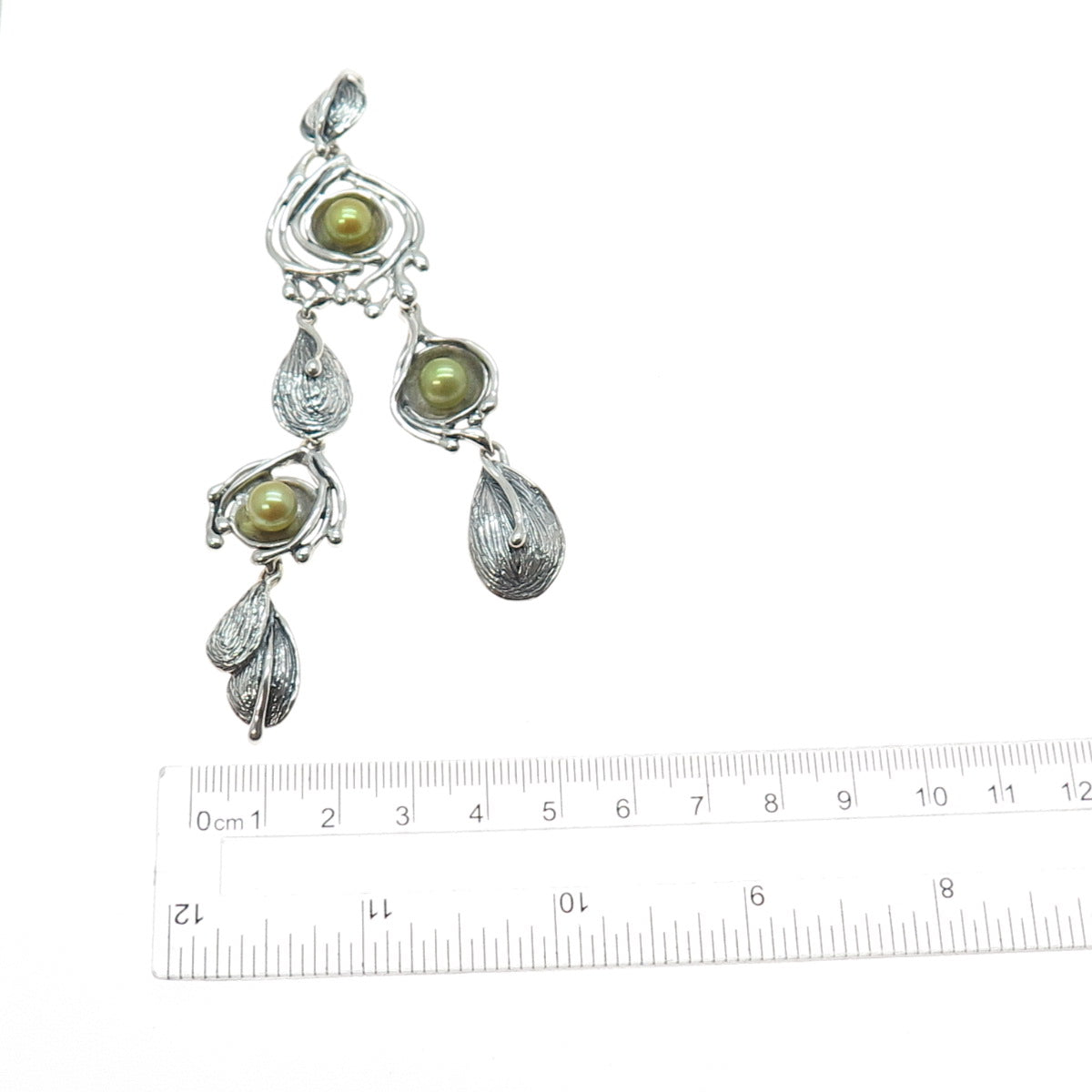 HAGIT GORALI Sterling Silver Vintage Israel Real Pearl Modernist Charm Pendant