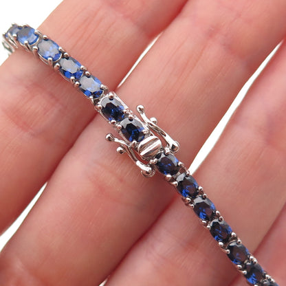 925 Sterling Silver Oval-Cut Lab-Created Sapphire Bracelet 7.5"