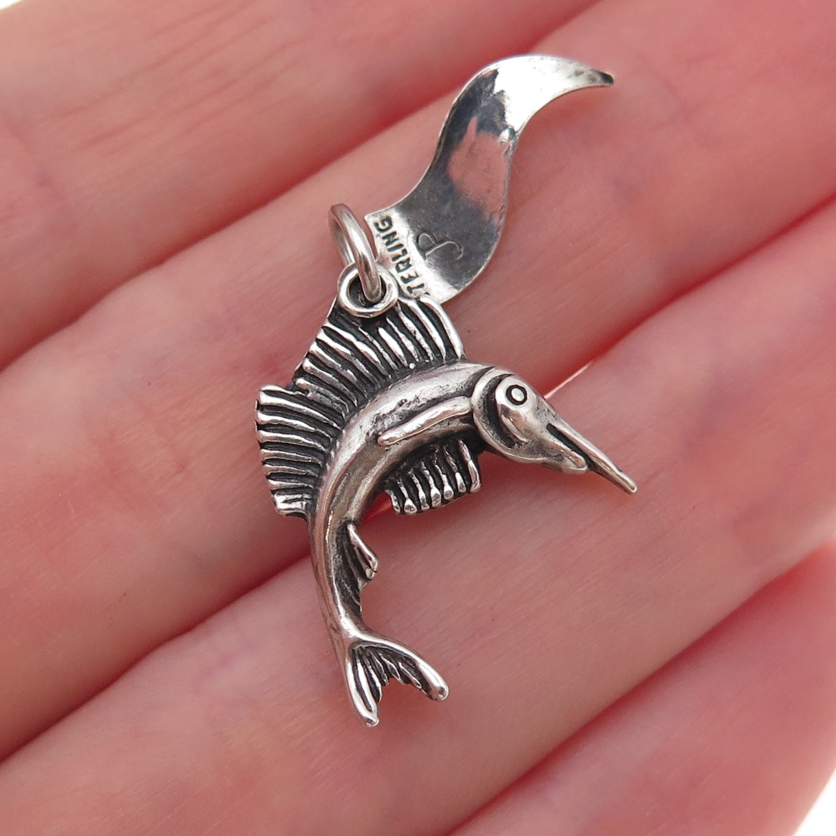 Pacific Jewelry 925 Sterling Silver Vintage Swordfish Oxidized Charm Pendant
