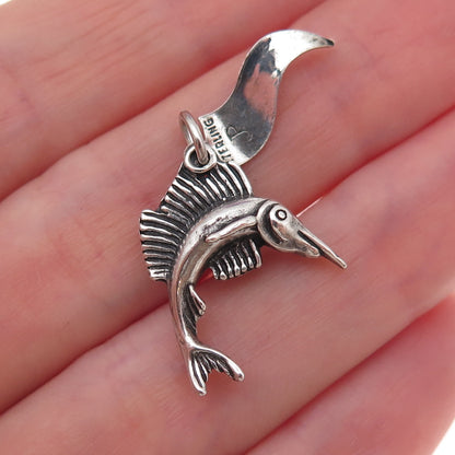 Pacific Jewelry 925 Sterling Silver Vintage Swordfish Oxidized Charm Pendant