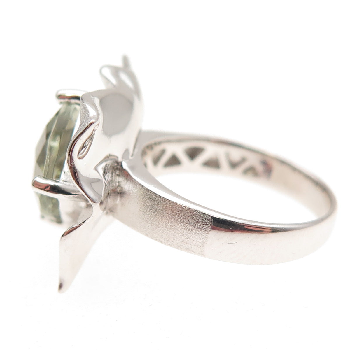 Effy 925 Sterling Silver Real Cushion-Cut Green Amethyst Floral Ring Size 6.25