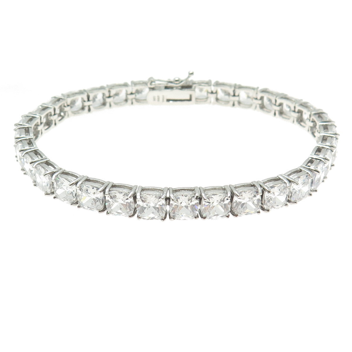 925 Sterling Silver Cushion-Cut C Z Tennis Link Bracelet 8"