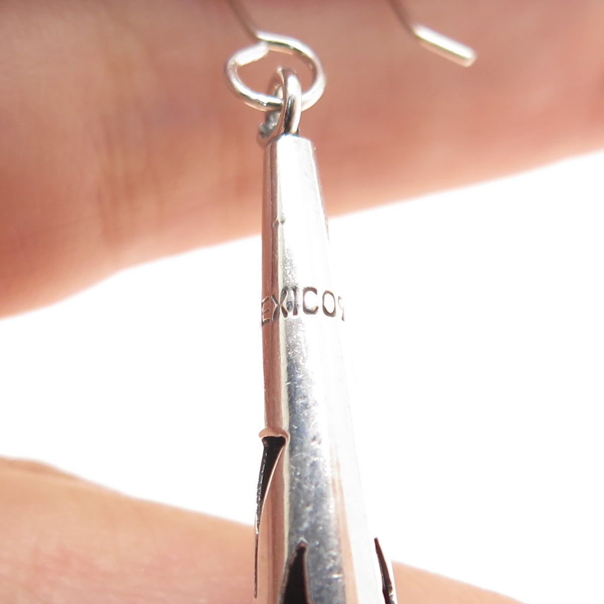 925 Sterling Silver Vintage Mexico Shadow Box Teardrop Dangle Earrings