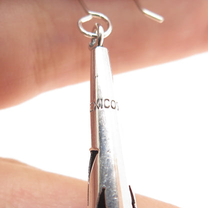 925 Sterling Silver Vintage Mexico Shadow Box Teardrop Dangle Earrings